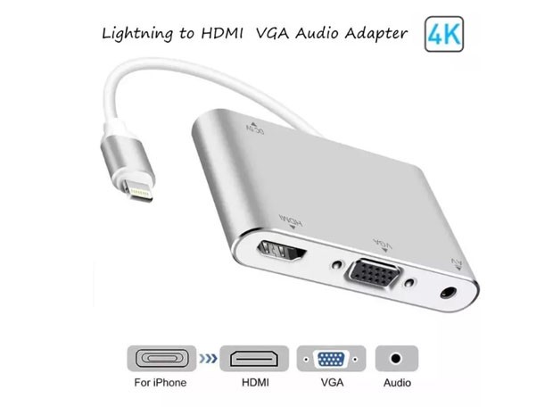 &u+ ADAPTADOR LIGHTNING A VGA HDMI AUDIO IPHONE IPAD MONITOR LCD (3035)